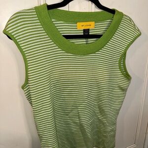 St. John Lime and White Striped Tank Top New No Tags